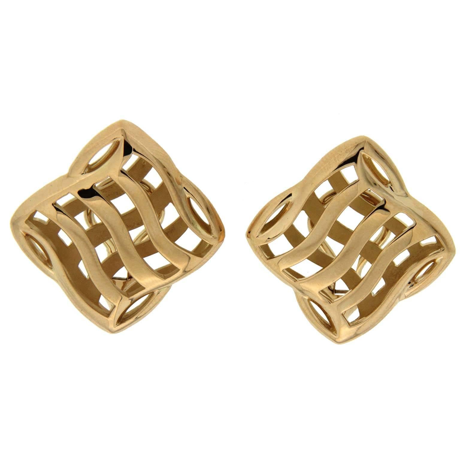 small gold Cushion Trellis over and under Earrings