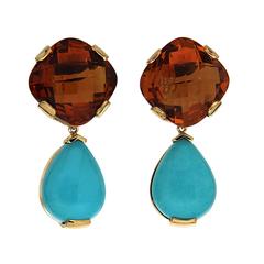 Checkerboard Citrine and Turquoise drops Earrings 6