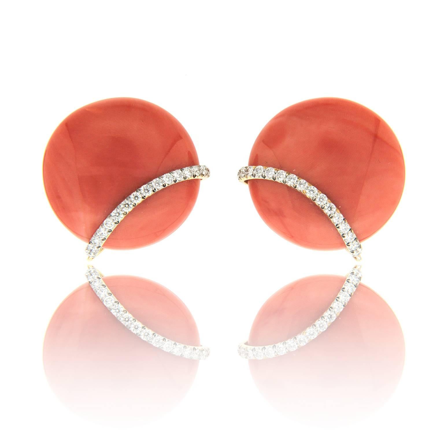 Women's Valentin Magro Coral and Diamond Button Earrings