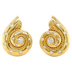 18K Yellow Gold Sea Spiral Snail Earring Stud