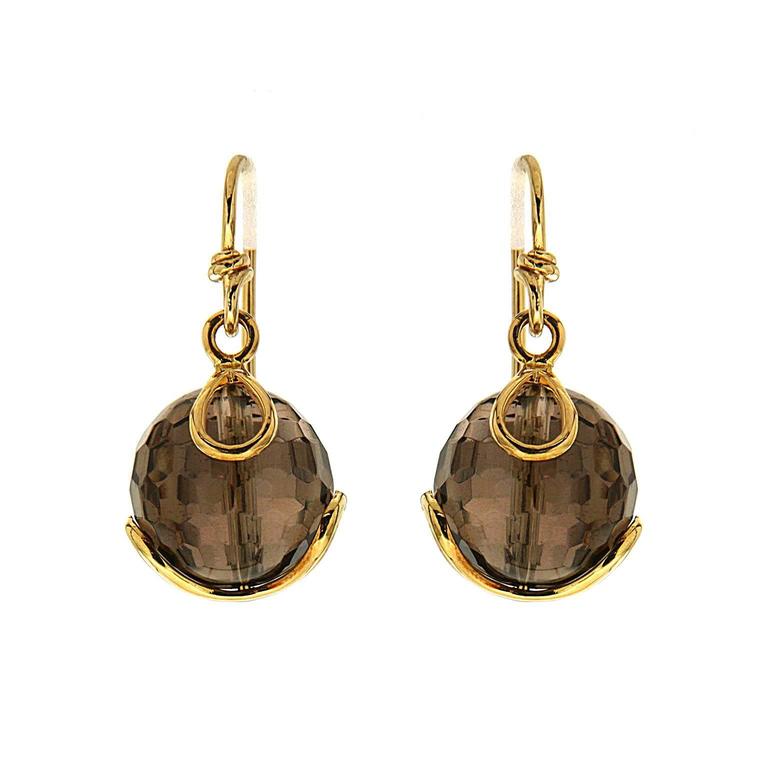 Carina Faceted Smokey Topaz Gold Ball French Wire Earrings For Carina Faceted Smokey Topaz Gold Ball French Wire Earrings For