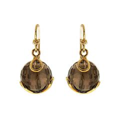 Carina Faceted Smokey Topaz Gold Ball French Wire Earrings 4