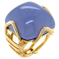 Cushion Cabochon Chalcedon 18K Gelbgold Ring