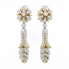 Orchidea Diamond Platinum and 18K Yellow Gold Earrings