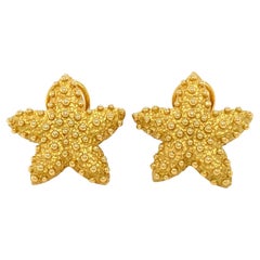 18K Yellow Gold Textured Starfish Clip-on Earrings