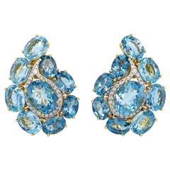 Large Paisley Aquamarine and Diamond Earrings