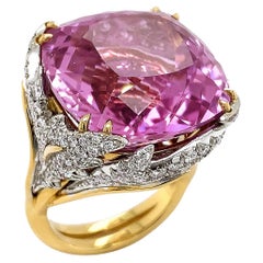 Bague en or jaune 18 carats avec kunzite non chauffée et diamants