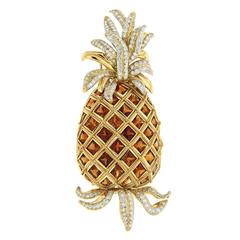 Madeira Citrine Diamond Gold Pineapple Brooch 12