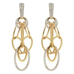 Cascading Oval Twisted and Plain Wire Diamond Gold Earrings 8
