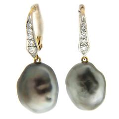 Tahitian Keshi Pearl diamond lever back drop earrings 9