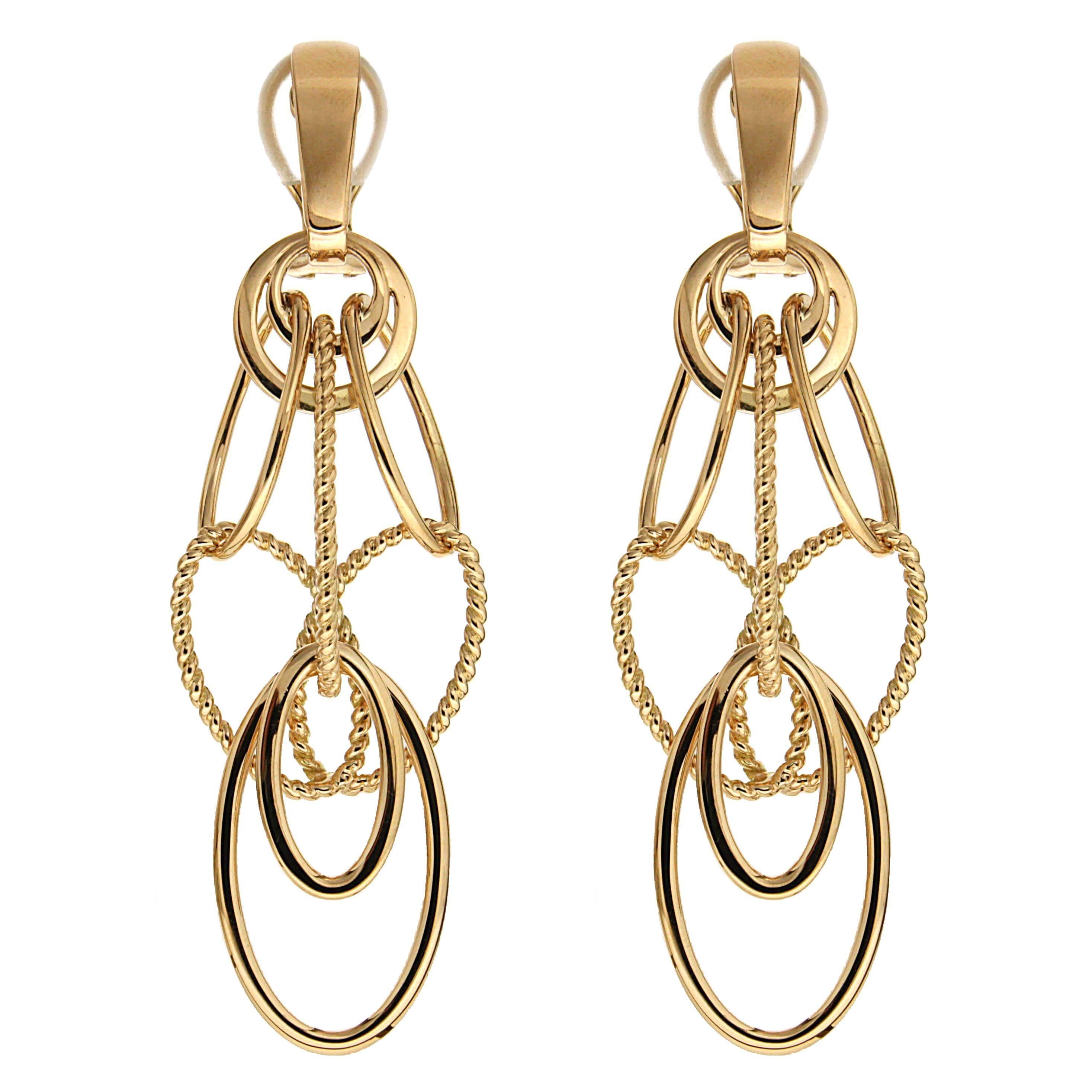 Valentin Magro Cascading Oval Twisted and Plain Wire Gold Earrings