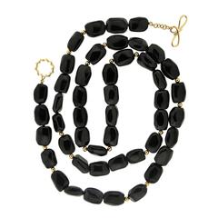 Black Onyx boulder Necklace with gold balls 9