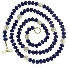 Lapis Pearl Gold Necklace 9