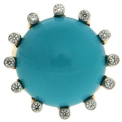 La Luna Round Turquoise Diamond Ring