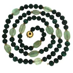 Emerald Malachite Necklace with gold roundels 12