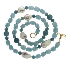 Aquamarine Fresh Water Pearl Necklace 12