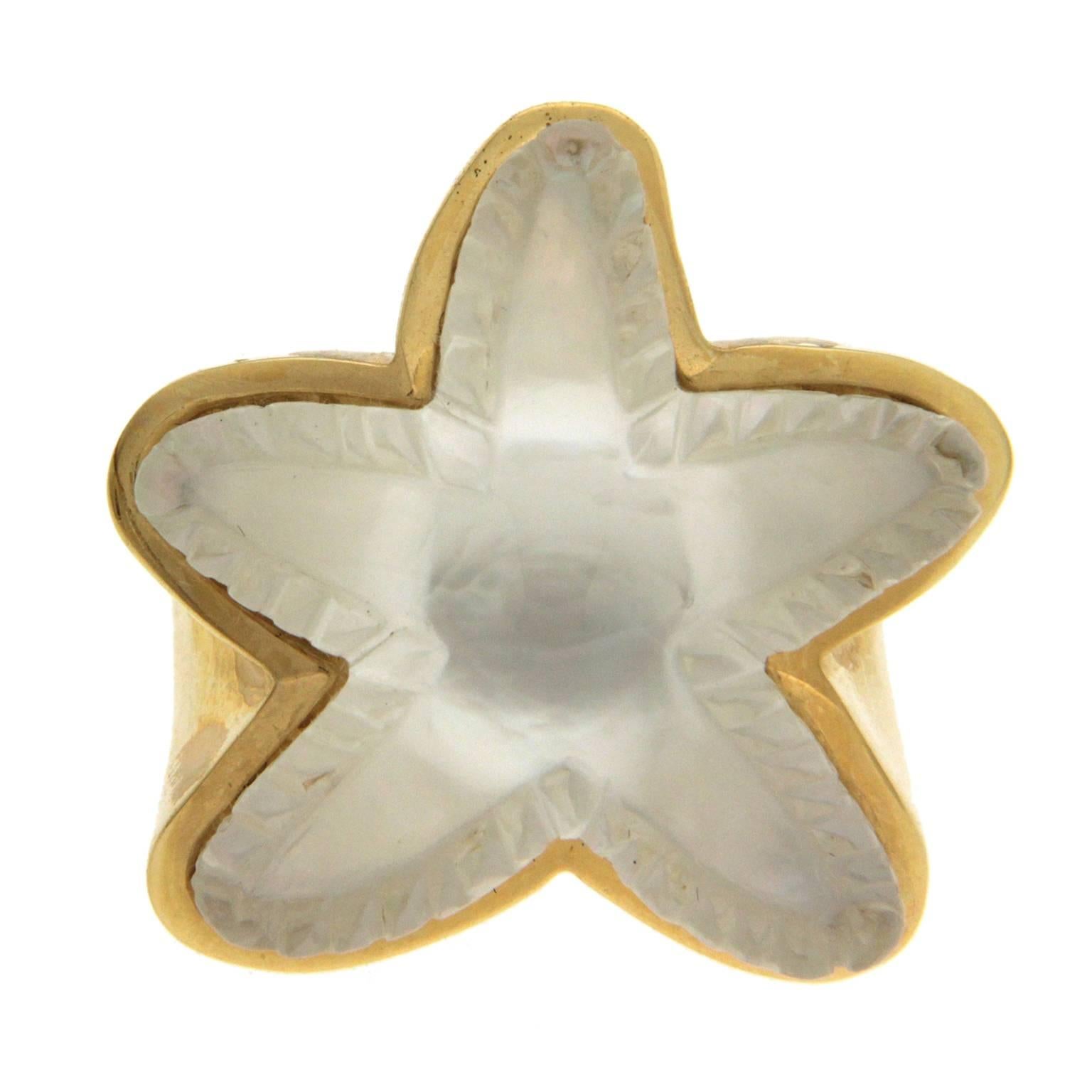 Crystal Mother of Pearl Gold Starfish Ring