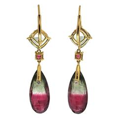 Beryl Rhodolite bi-color Tourmaline gold Earrings