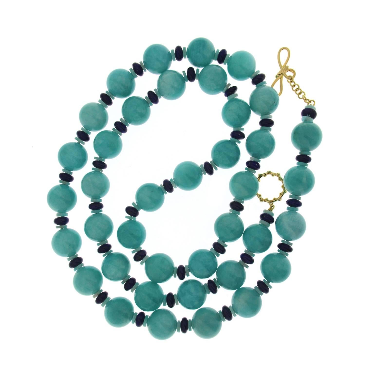 Amazonite Ball and Lapis Lazuli Roundels Necklace
