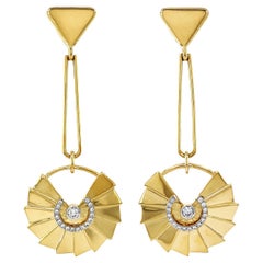 18K Yellow Gold Fan Diamond Drop Earrings 