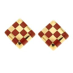 Checkerboard Jasper Inlay Gold Earrings 1