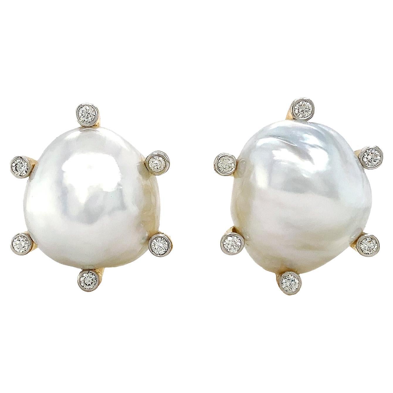 Baroque Pearl and Diamond Earrings