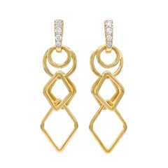 Gold Geometric and Diamond Drop Earrings