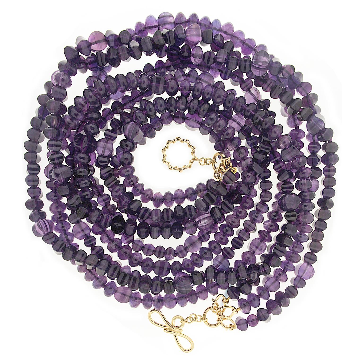 Multi-Strand Amethyst Sugar Loaf and Roundel Necklace In New Condition In New York, NY
