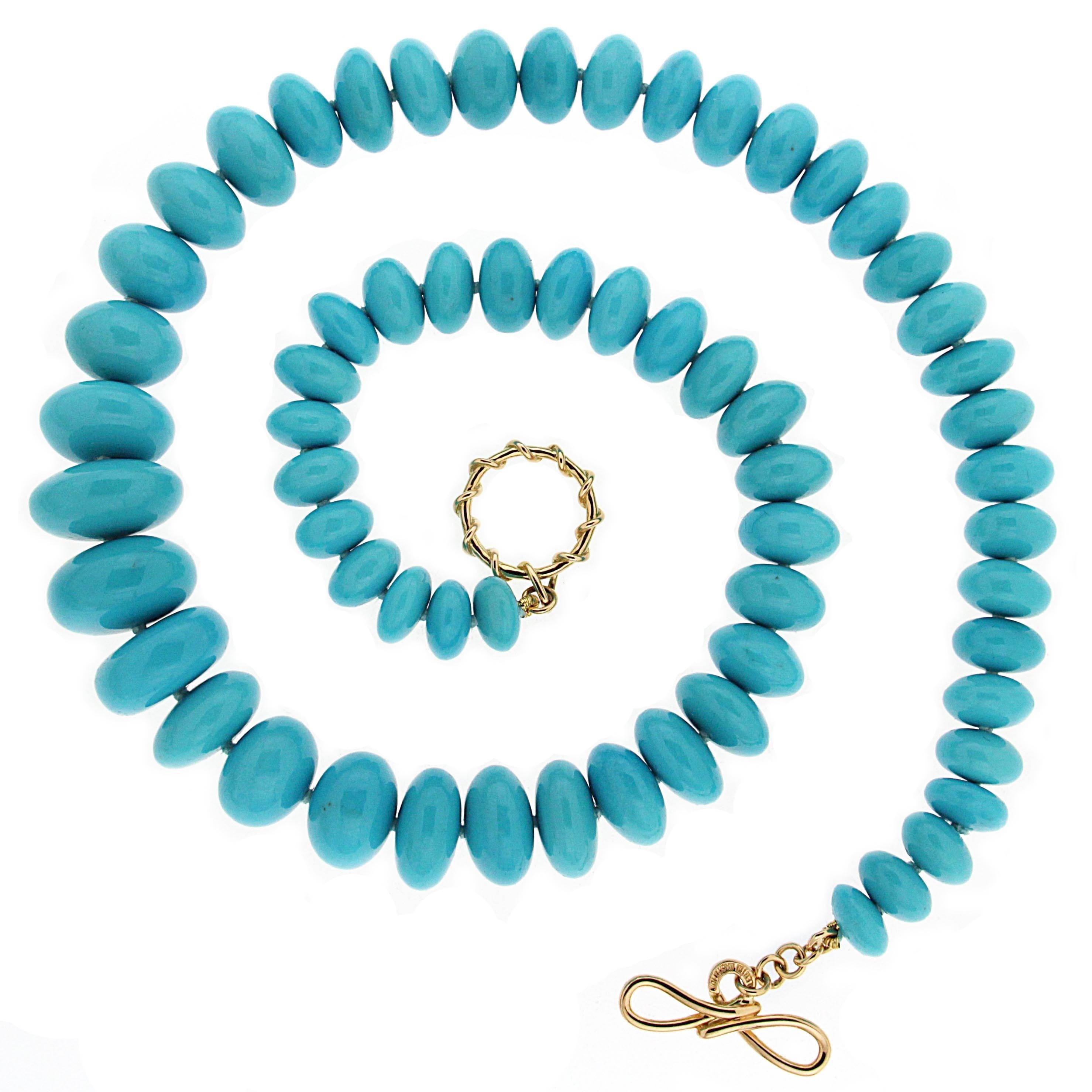 Sleeping Beauty Turquoise Roundel Necklace In New Condition In New York, NY