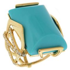 Valentin Magro Large Special Cut Turquoise Diamond Gold Solitaire Ring 3