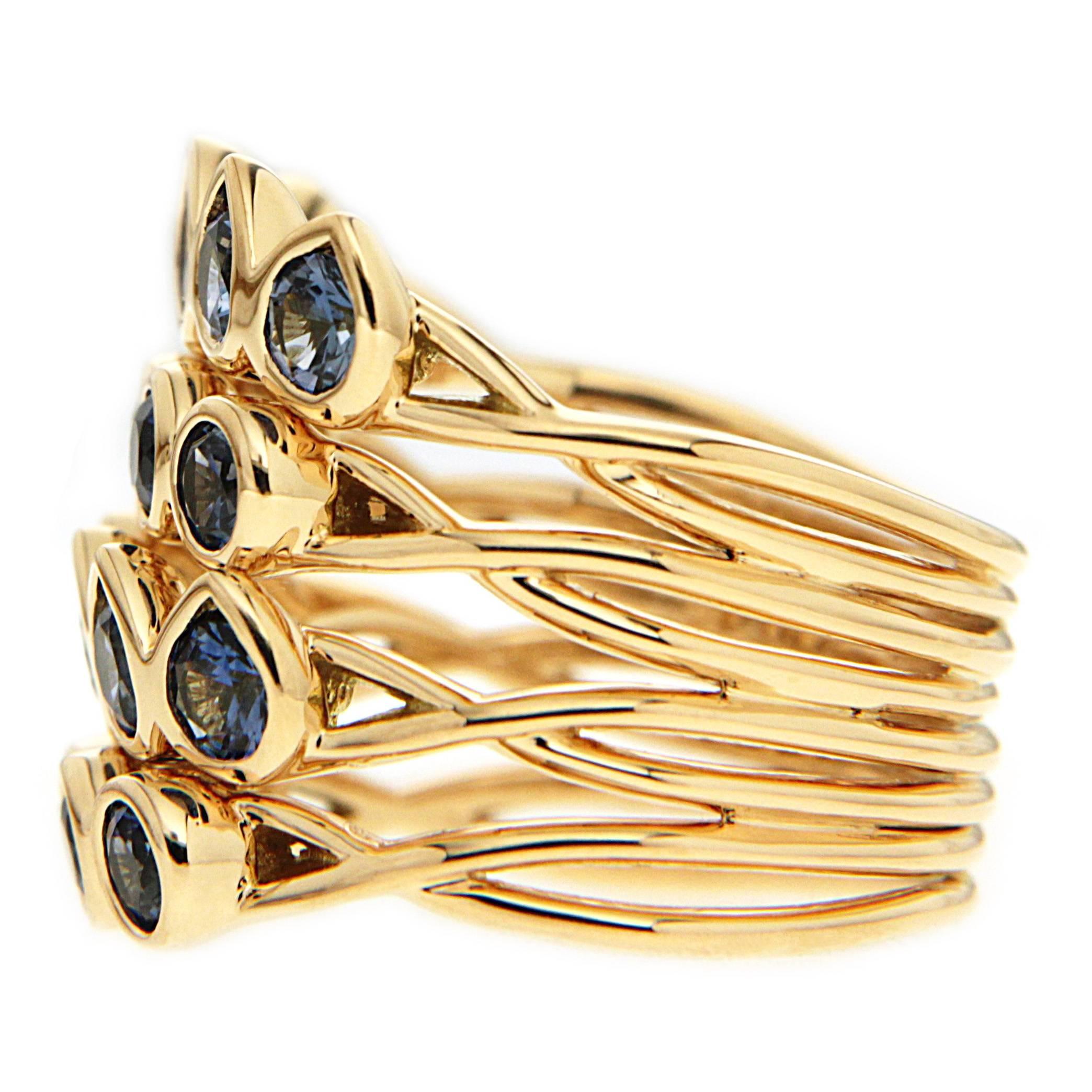 Modern Pear Shape and Round Sapphire Gold Multi-Band Stacking Ring