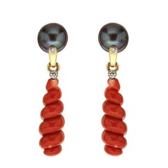 Valentin Magro Spiral Coral Earrings with Tahitian Pearls