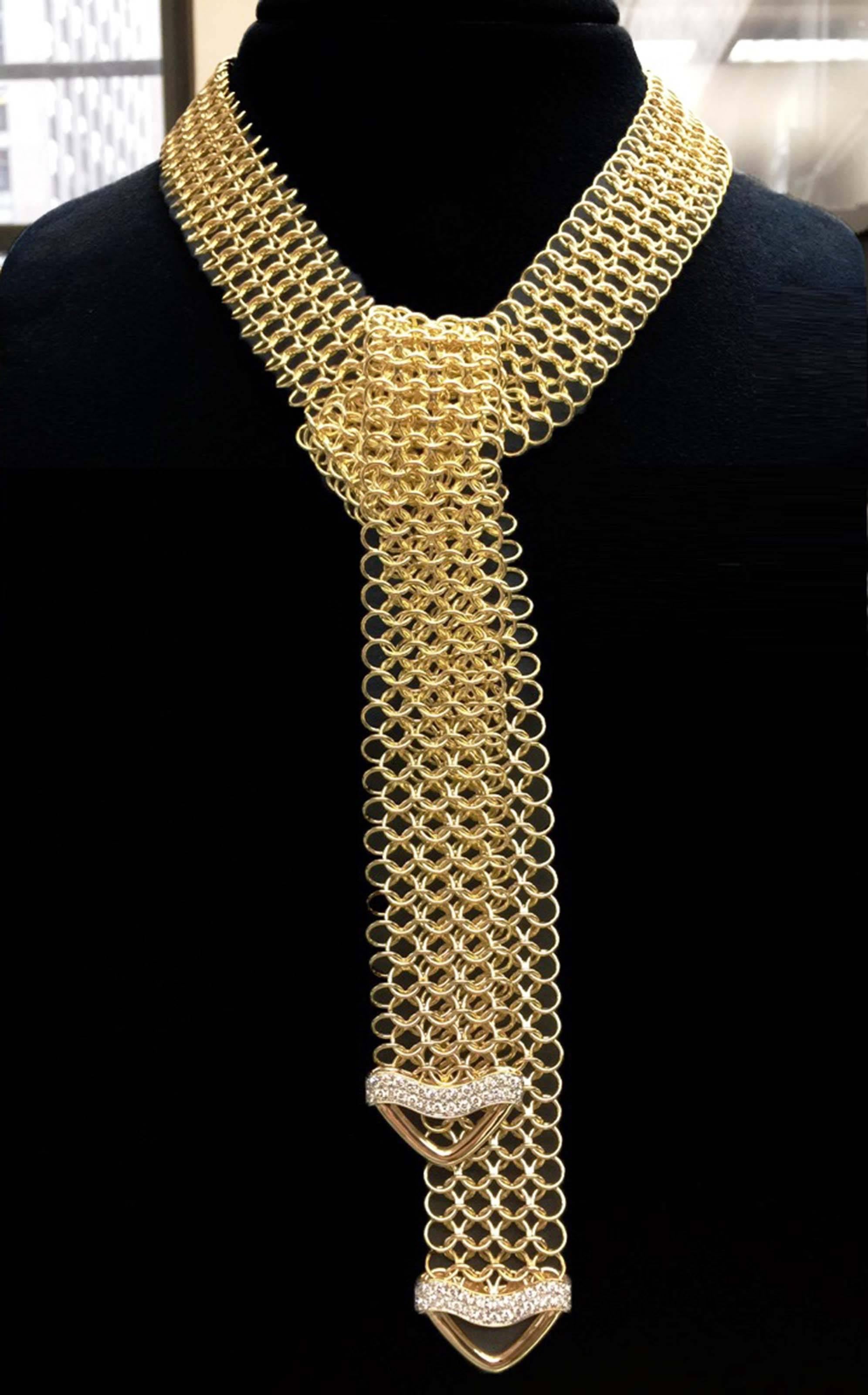 Valentin Magro Unique Diamond Gold Multi-Wear Necktie Mesh Necklace In New Condition In New York, NY