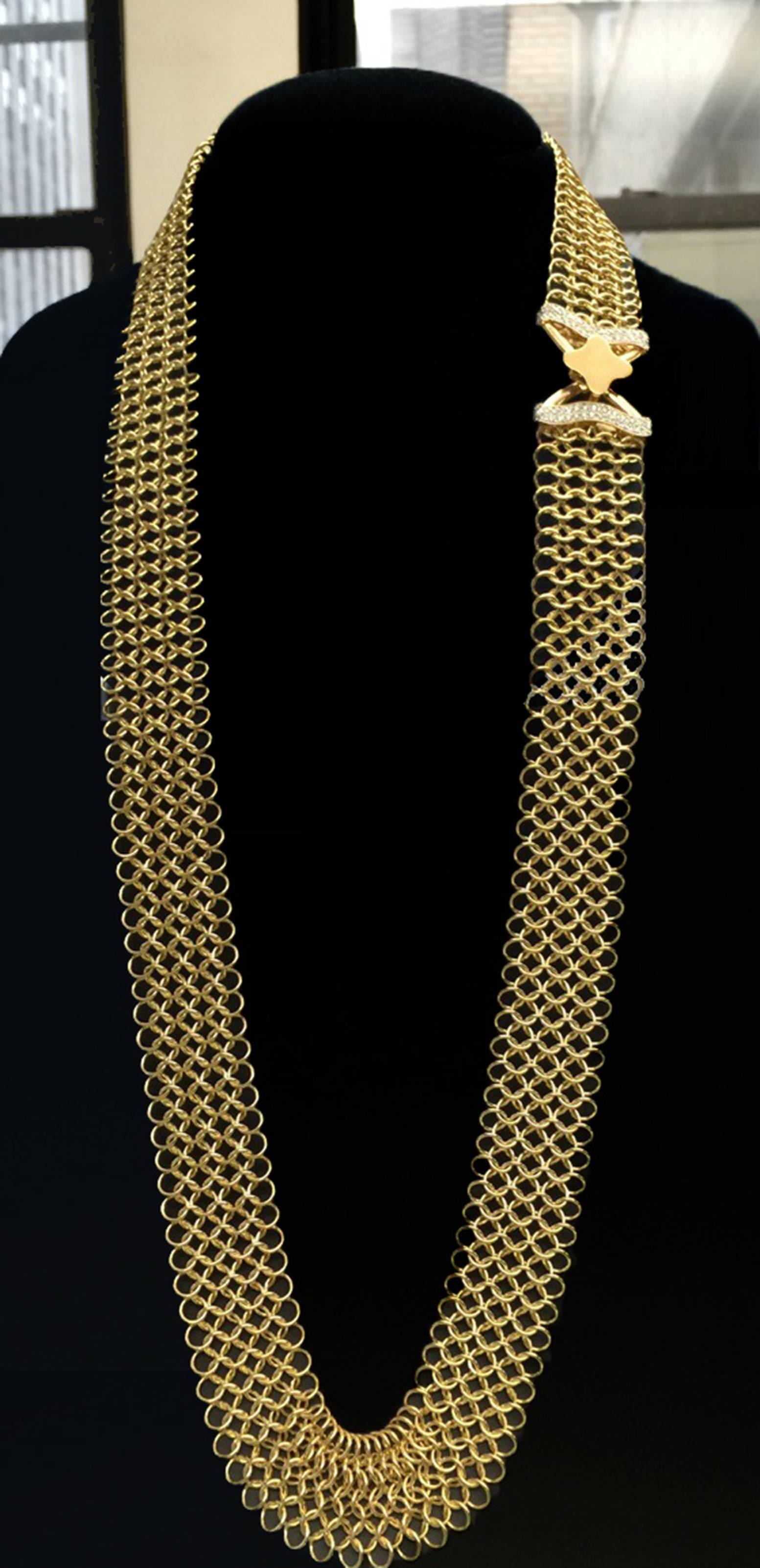 Women's or Men's Valentin Magro Unique Diamond Gold Multi-Wear Necktie Mesh Necklace