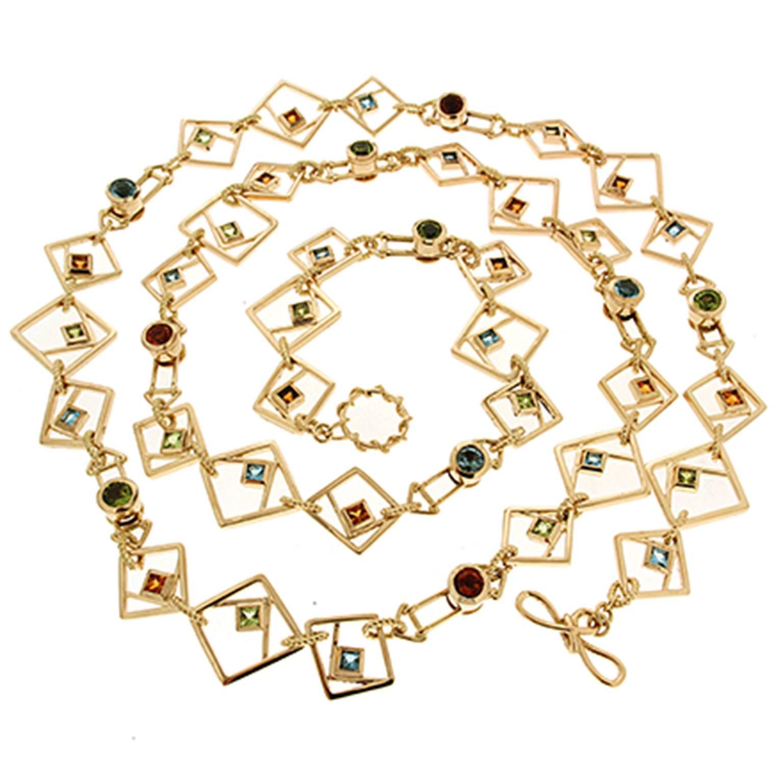 Valentin Magro Geometric Square Necklace with Peridot Blue Topaz and Citrine