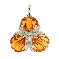 Valentin Magro Triple Fan Carved Citrine Diamond Pendant