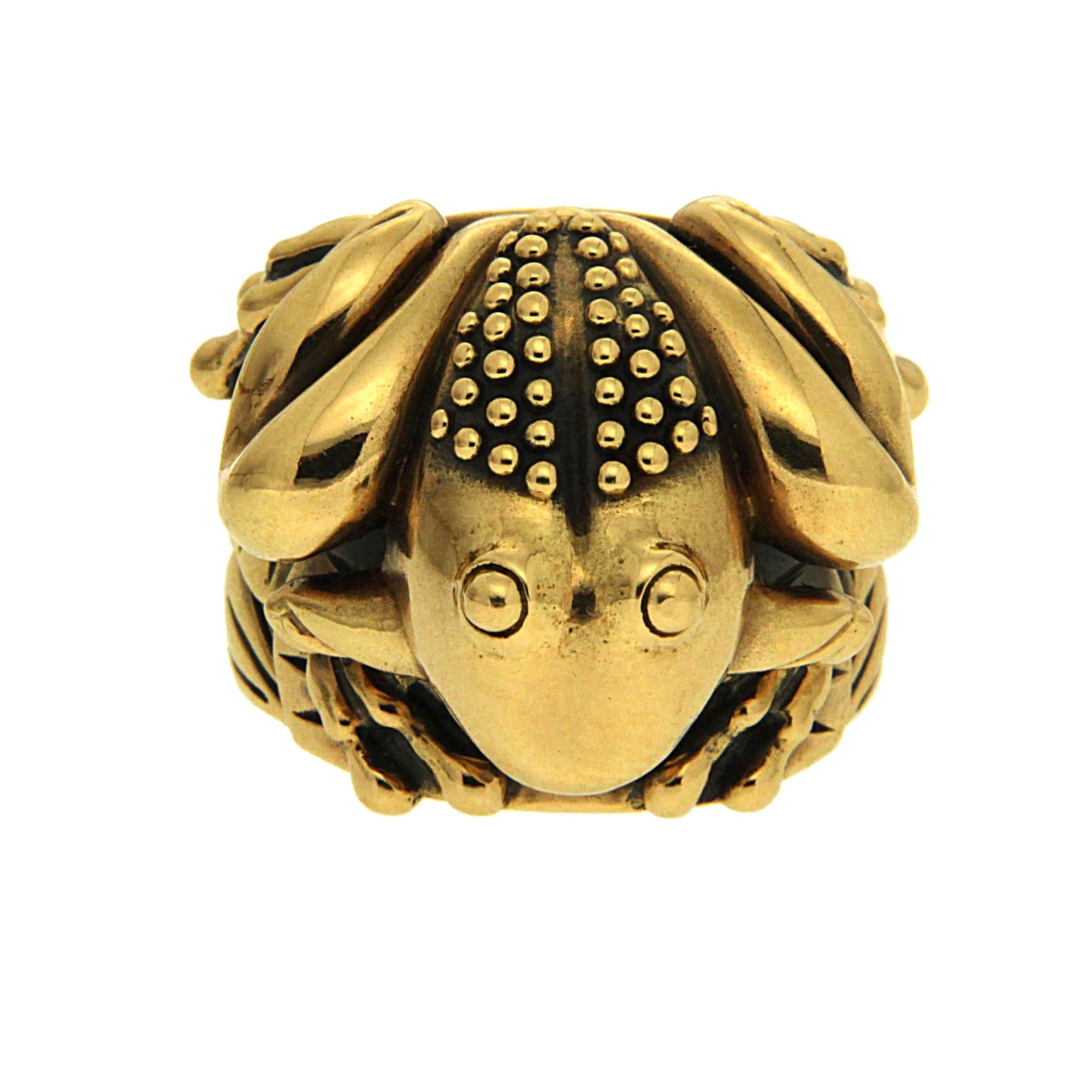 Yellow Gold Frog on Lily Pads Ring  In New Condition In New York, NY