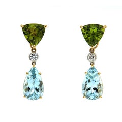 Peridot Aquamarine Diamonds Gold Drop Earrings 3