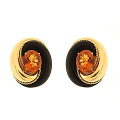 Interlocking Oval Wood Citrine Gold Earrings 1
