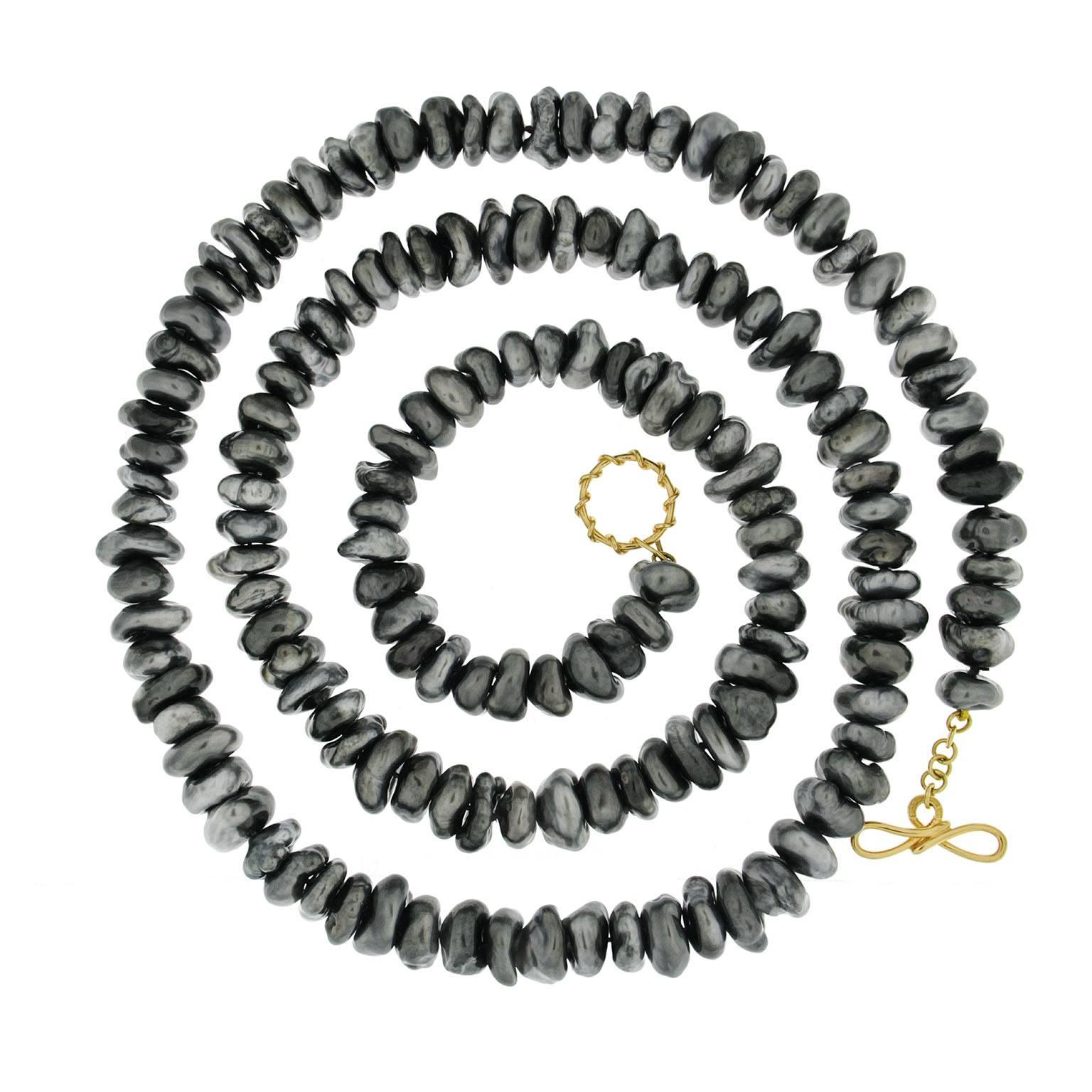 Long Single Strand of Tahitian Keshi Pearls Necklace