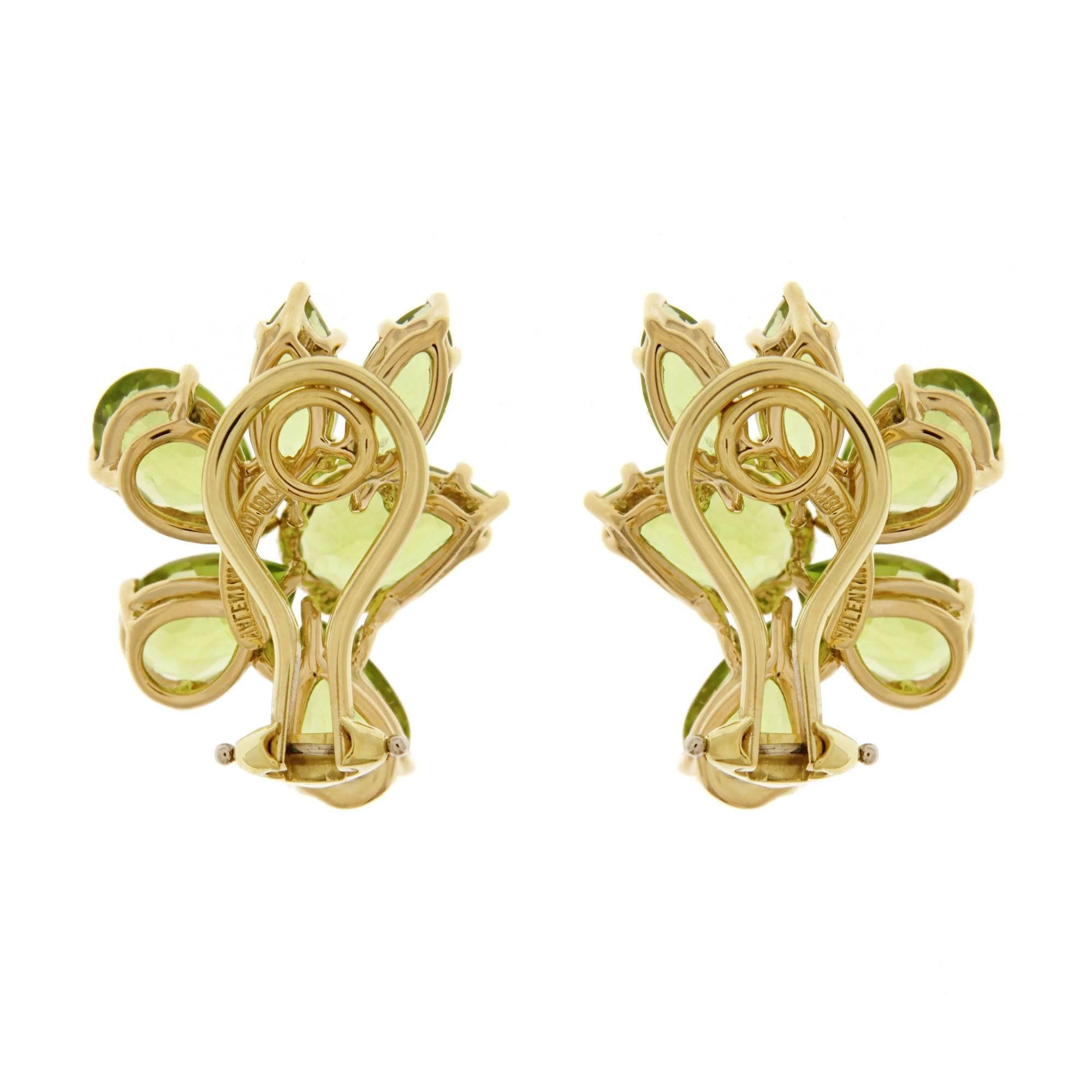 Marquise and Pear Shape Peridot Cluster Earrings In New Condition In New York, NY