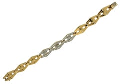 Geometrical Baguette Bracelet with Three Diamond Pave Sections