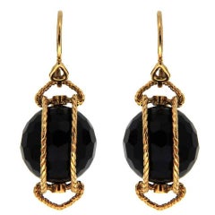 Doppio Black Onyx Gold Twisted Rope Earrings