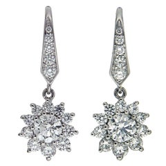 Lever Back Cluster Diamond Gold Dangle Earrings