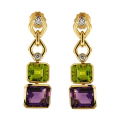 Valentin Magro Peridot, Amethyst and Diamond Gold Drop Earrings