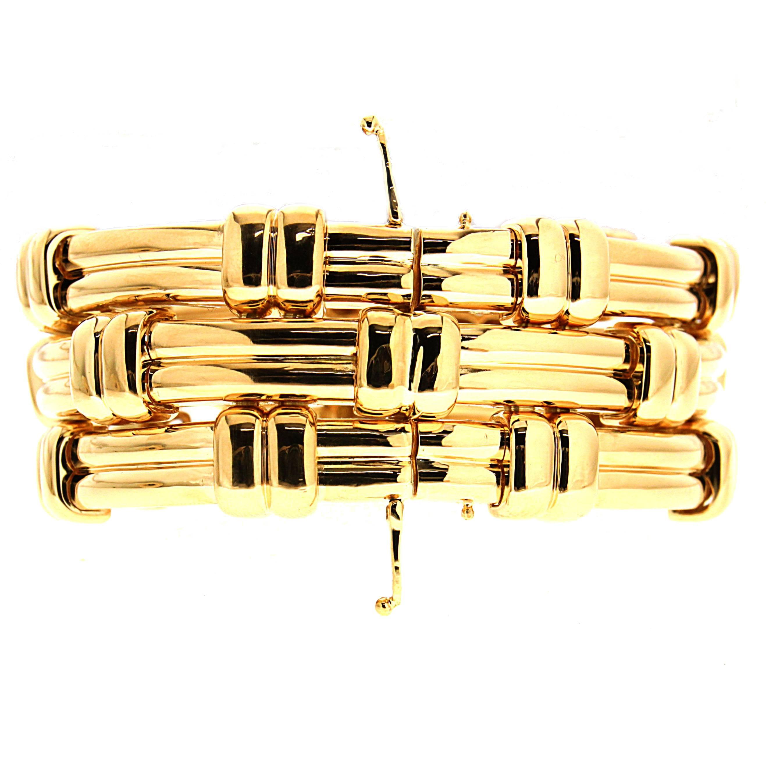 Women's Valentin Magro Modern Design Triple Line Gold Bracelet