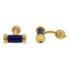 Valentin Magro Blue Enamel Gold Bar Cufflinks
