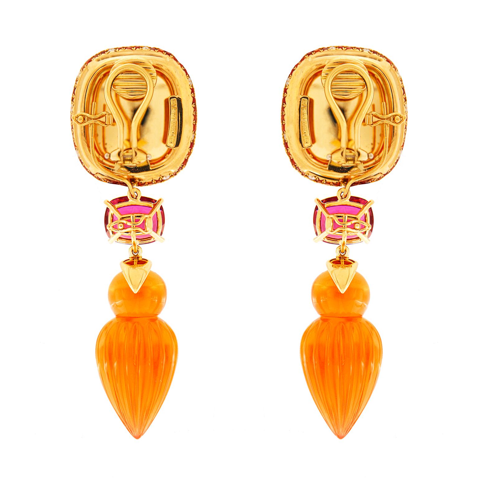 Valentin Magro Fire Opal, Sapphire, and Rubellite Tourmaline Earrings In New Condition In New York, NY