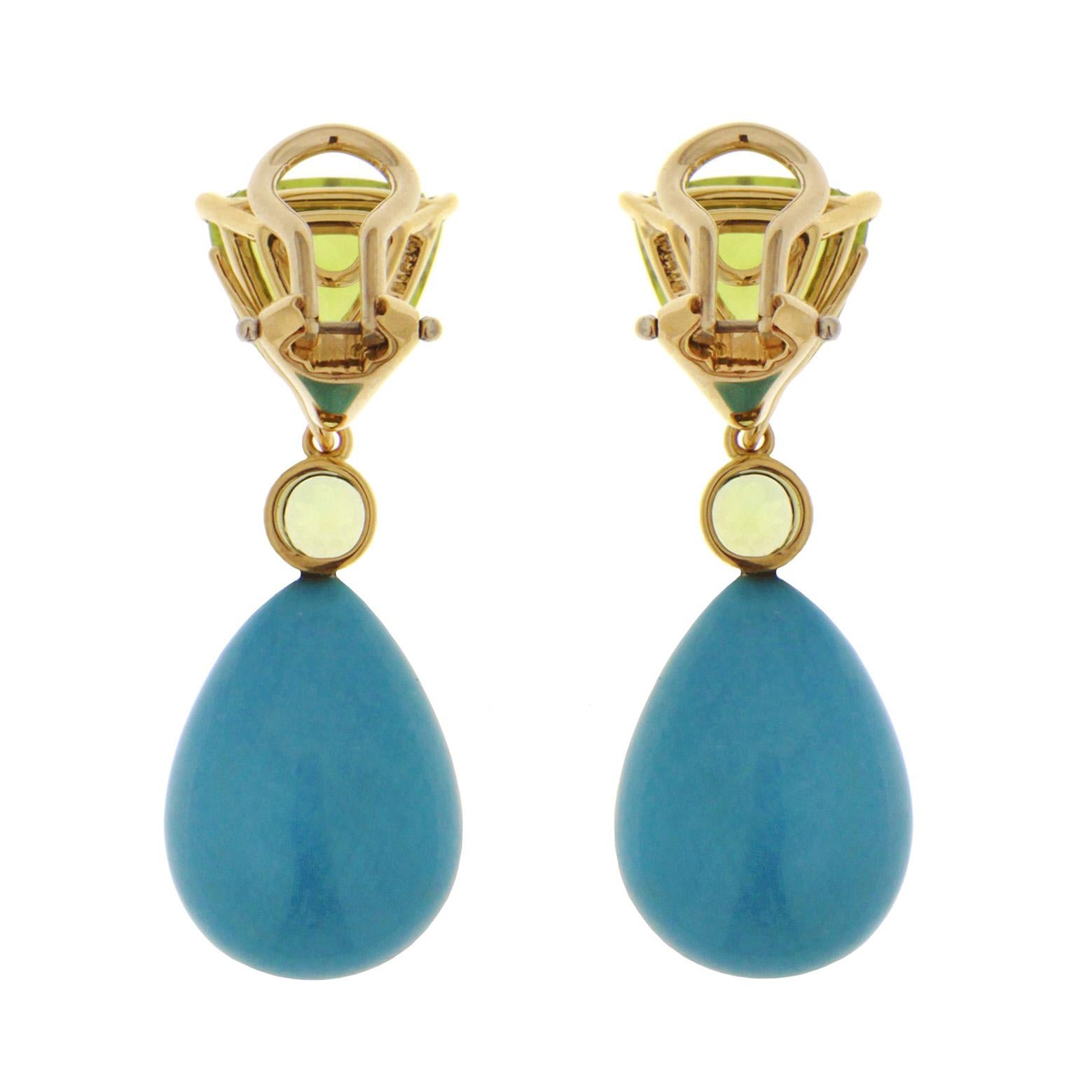 Valentin Magro Peridot and Turquoise Drop Earrings In New Condition In New York, NY
