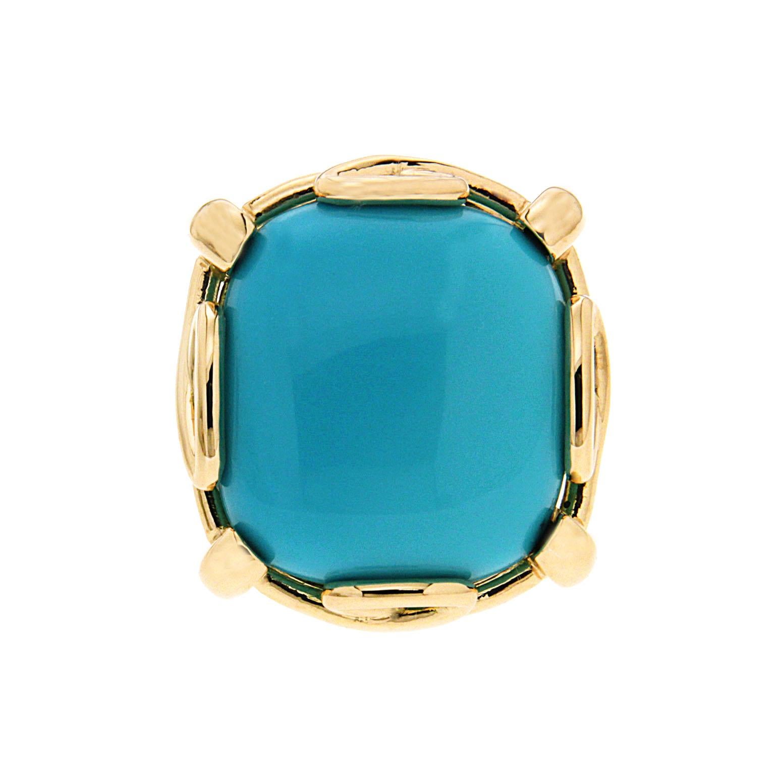 Valentin Magro Cushion Turquoise Cabochon Ring in Gold